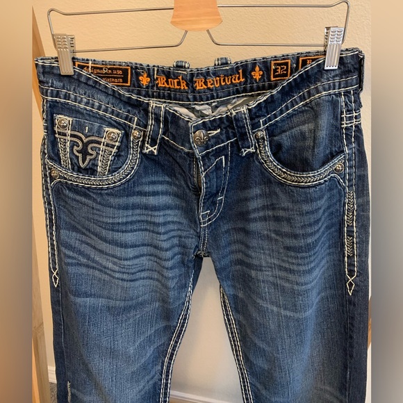 Rock Revival Men’s Bruno Boot Cut 32 Denim Blue Jeans Dark Wash (32x30) - Picture 2 of 15